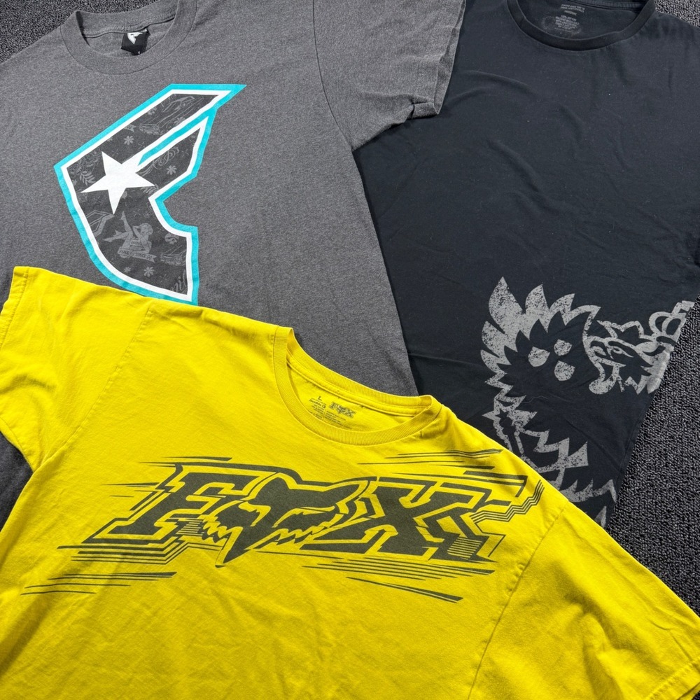 Bundle of 3 Y2K Skater T-Shirts Men's L FOX Famous Stars & Straps Smirnoff Black